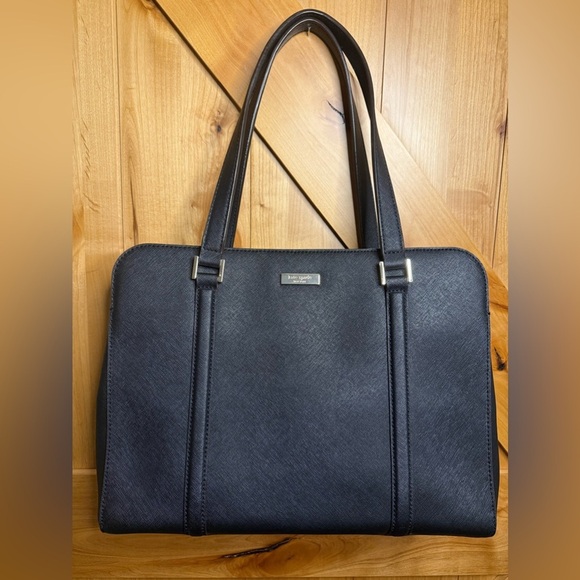 Kate Spade New York Black Crossgrain Leather Double Handles Satchel Shoulder Bag - Picture 1 of 7